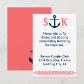 Nautical Anchor Wedding Invitation Enclosure Coral Kaart (Voorkant / Achterkant)