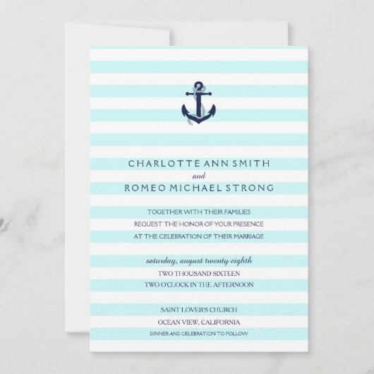 Nautical Anchor Wedding Invitation Kaart (Voorkant)