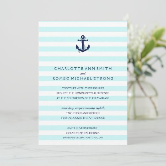Nautical Anchor Wedding Invitation Kaart (Staand voorkant)