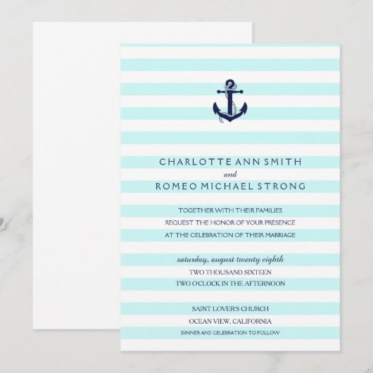 Nautical Anchor Wedding Invitation Kaart (Voorkant / Achterkant)