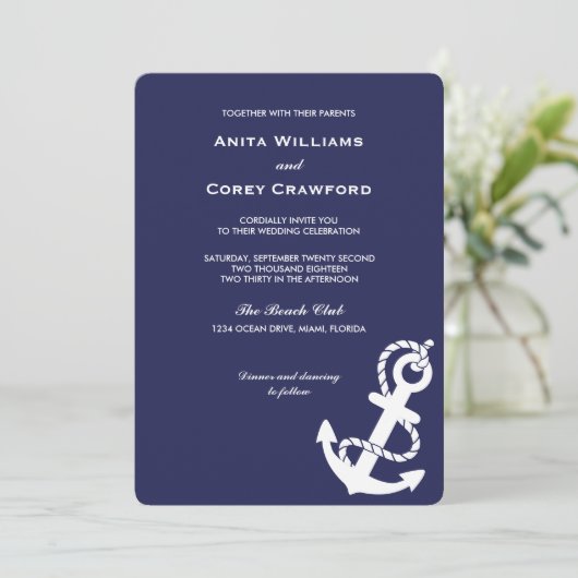 Nautical Anchor Wedding Invitation Kaart (Staand voorkant)