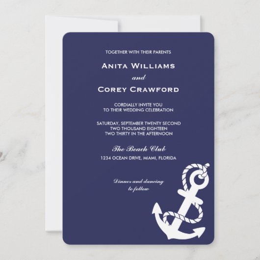 Nautical Anchor Wedding Invitation Kaart (Voorkant)