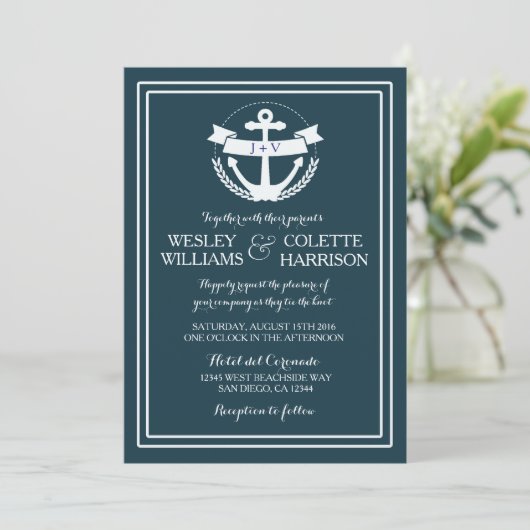 Nautical Anchor Wedding Invitation Kaart (Staand voorkant)