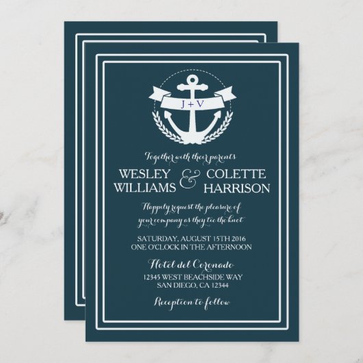 Nautical Anchor Wedding Invitation Kaart (Voorkant / Achterkant)