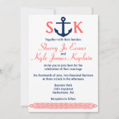 Nautical Anchor Wedding Invitation Navy and Coral Kaart (Voorkant)