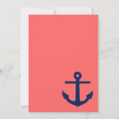 Nautical Anchor Wedding Invitation Navy and Coral Kaart (Achterkant)