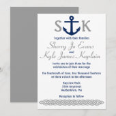 Nautical Anchor Wedding Invitation Navy and Grey Kaart (Voorkant / Achterkant)