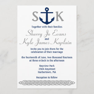 Nautical Anchor Wedding Invitation Navy and Grey Kaart