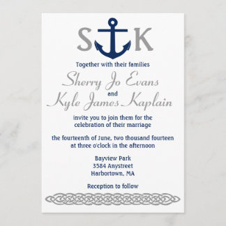 Nautical Anchor Wedding Invitation Navy and Grey Kaart