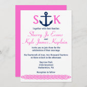 Nautical Anchor Wedding Invitation Navy and Pink Kaart (Voorkant / Achterkant)