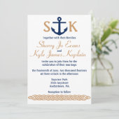 Nautical Anchor Wedding Invitation Navy and Tan Kaart (Staand voorkant)
