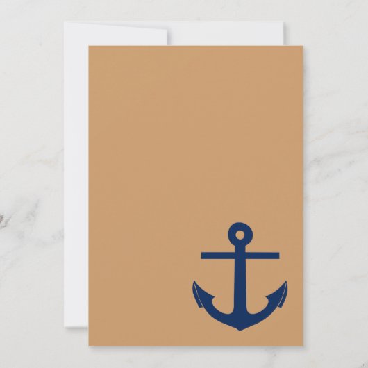 Nautical Anchor Wedding Invitation Navy and Tan Kaart (Achterkant)