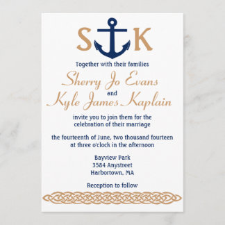 Nautical Anchor Wedding Invitation Navy and Tan Kaart