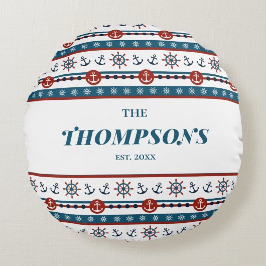 Nautical Anchor Wedding Jubileum Gift Idea Rond Kussen (Voorkant)