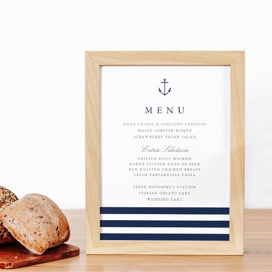 Nautical Anchor Wedding Menu Sign Poster