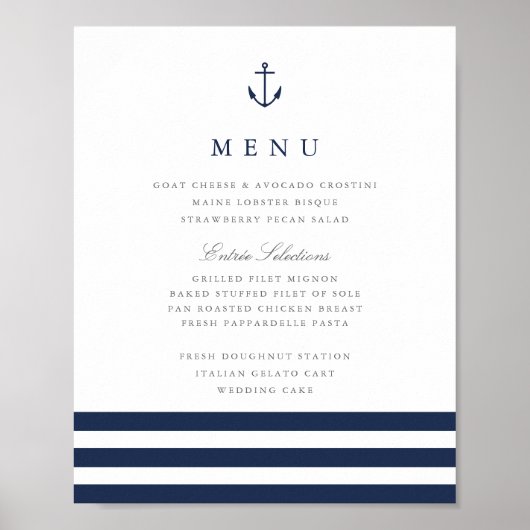 Nautical Anchor Wedding Menu Sign Poster (Voorkant)