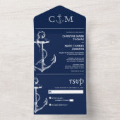 Nautical Anchor Wedding Navy Blue All In One Uitnodiging (Binnen)