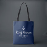 Nautical Anchor Wedding Personalized Ring Bearer Tote Bag<br><div class="desc">Verras uw RIng Bearer met deze gepersonaliseerde canvas tas die een nautisch ontwerp met een wit anker die tegen een marine achtergrond wordt geplaatst.  Pas aan door zijn naam en je trouwdatum toe te voegen. De perfecte tas voor een nautische,  strand- of bestemmingsbruiloft.</div>