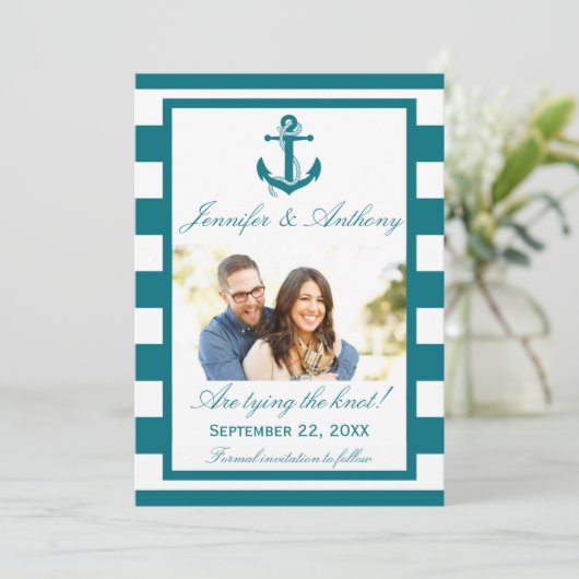 Nautical Anchor Wedding Photo Save the Date (Staand voorkant)
