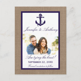 Nautical Anchor Wedding Photo Save the Date Aankondigingskaart