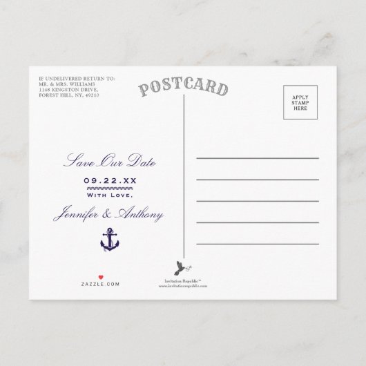 Nautical Anchor Wedding Photo Save the Date Aankondigingskaart (Achterkant)