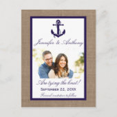 Nautical Anchor Wedding Photo Save the Date Aankondigingskaart (Voorkant)