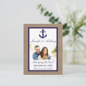 Nautical Anchor Wedding Photo Save the Date Aankondigingskaart (Staand voorkant)
