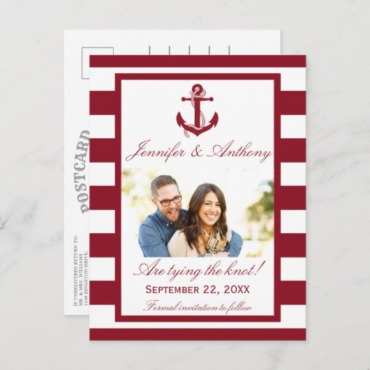 Nautical Anchor Wedding Photo Save the Date Aankondigingskaart (Voorkant / Achterkant)