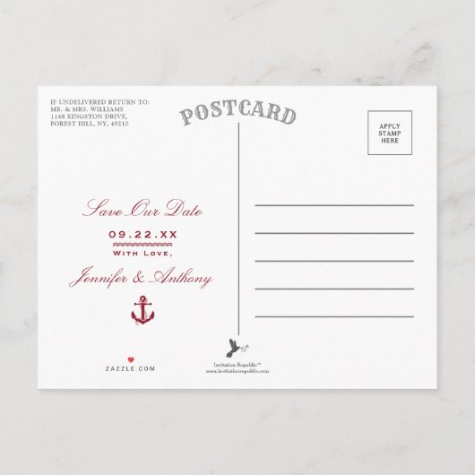 Nautical Anchor Wedding Photo Save the Date Aankondigingskaart (Achterkant)