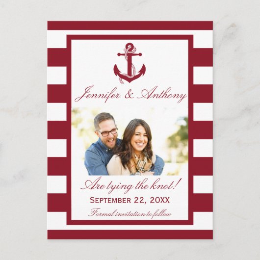Nautical Anchor Wedding Photo Save the Date Aankondigingskaart (Voorkant)