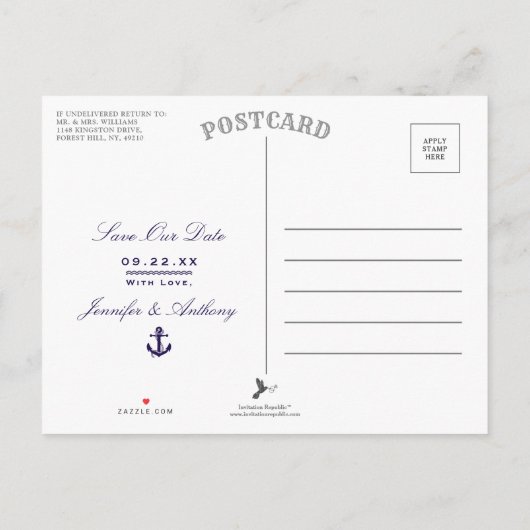 Nautical Anchor Wedding Photo Save the Date Aankondigingskaart (Achterkant)
