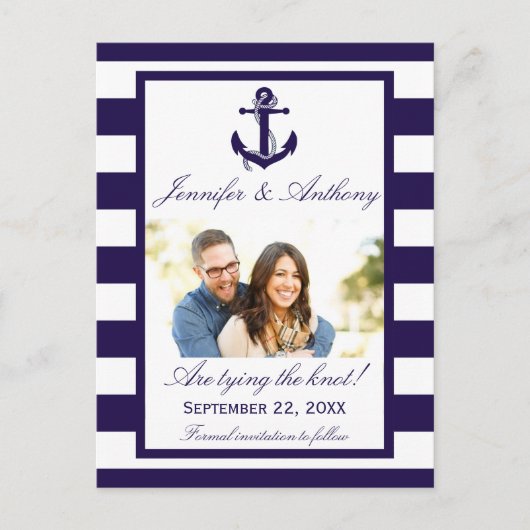 Nautical Anchor Wedding Photo Save the Date Aankondigingskaart (Voorkant)