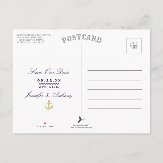 Nautical Anchor Wedding Photo Save the Date Aankondigingskaart (Achterkant)