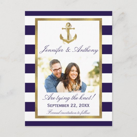 Nautical Anchor Wedding Photo Save the Date Aankondigingskaart (Voorkant)