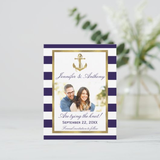 Nautical Anchor Wedding Photo Save the Date Aankondigingskaart (Staand voorkant)