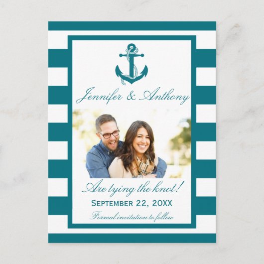 Nautical Anchor Wedding Photo Save the Date Aankondigingskaart (Voorkant)
