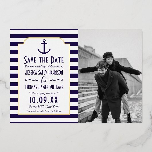 Nautical Anchor Wedding Photo Save the Date Real Folie Uitnodiging (Voorkant)