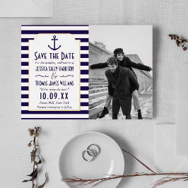 Nautical Anchor Wedding Photo Save the Date Real Folie Uitnodiging