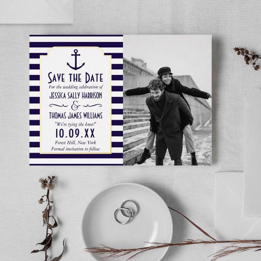 Nautical Anchor Wedding Photo Save the Date Real Folie Uitnodiging