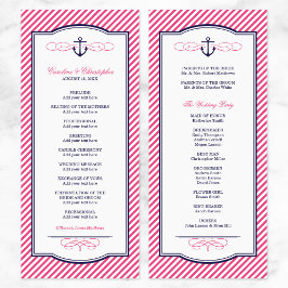 Nautical Anchor Wedding Program voor de marine en  Programmakaart