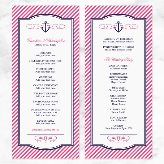Nautical Anchor Wedding Program voor de marine en Programmakaart
