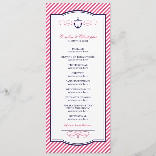 Nautical Anchor Wedding Program voor de marine en  Programmakaart (Voorkant)
