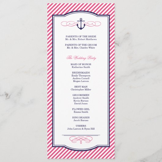 Nautical Anchor Wedding Program voor de marine en  Programmakaart (Achterkant)
