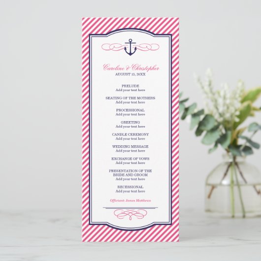 Nautical Anchor Wedding Program voor de marine en Programmakaart (Staand voorkant)