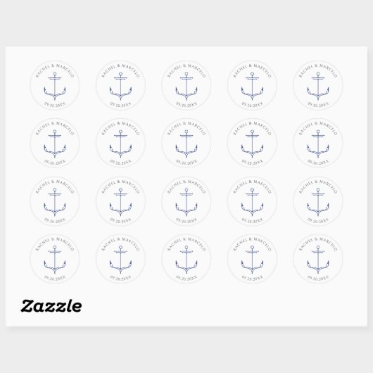 Nautical Anchor Wedding Ronde Sticker (Vel)