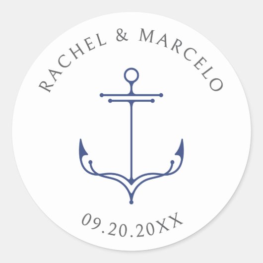 Nautical Anchor Wedding Ronde Sticker (Voorkant)