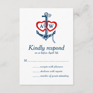 Nautical anchor Wedding RSVP Kaart Invitation set