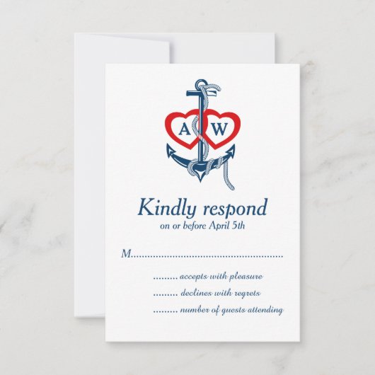 Nautical anchor Wedding RSVP Kaart Invitation set (Voorkant)