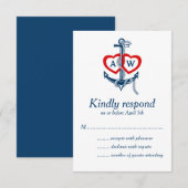 Nautical anchor Wedding RSVP Kaart Invitation set (Voorkant / Achterkant)