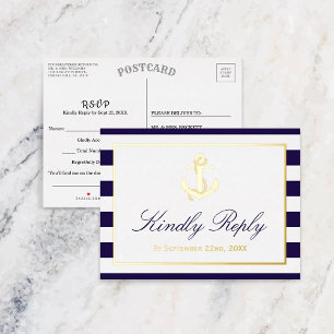 Nautical Anchor Wedding RSVP Real Folie Uitnodiging Briefkaart